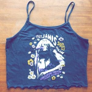 Janis Joplin Tank Top Womens Small Navy Crop Retro 1969 Chicago Concert